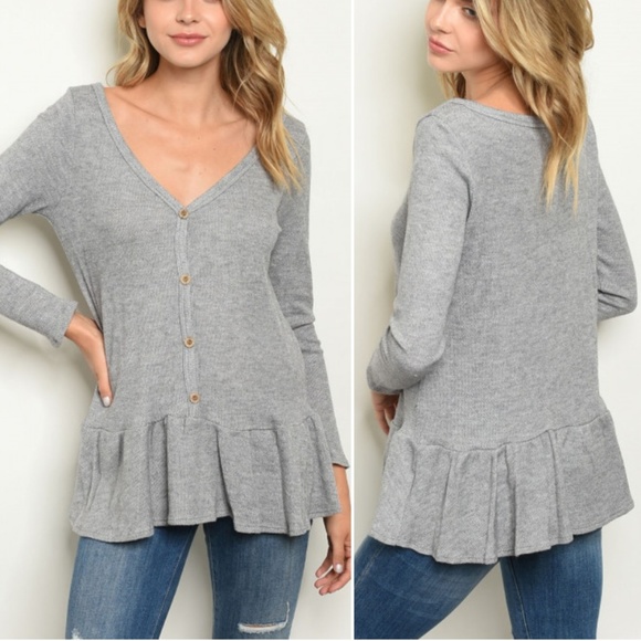 GREY KNIT TUNIC TOP - Picture 1 of 9